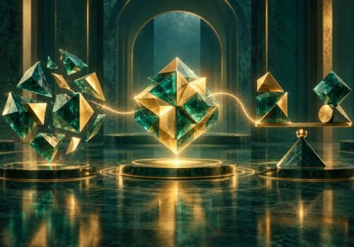تكوينات هندسية مترابطة ترمز إلى التحليل والتركيب والترجيح